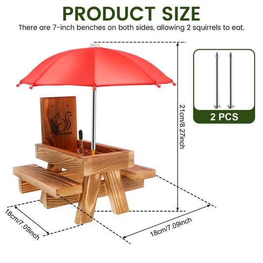 Wooden Squirrel Feeder with Picnic Table & Umbrella